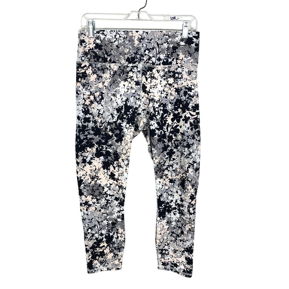 Fabletics Leggings Womens Sz L Capri Floral Print Black Gray Pink